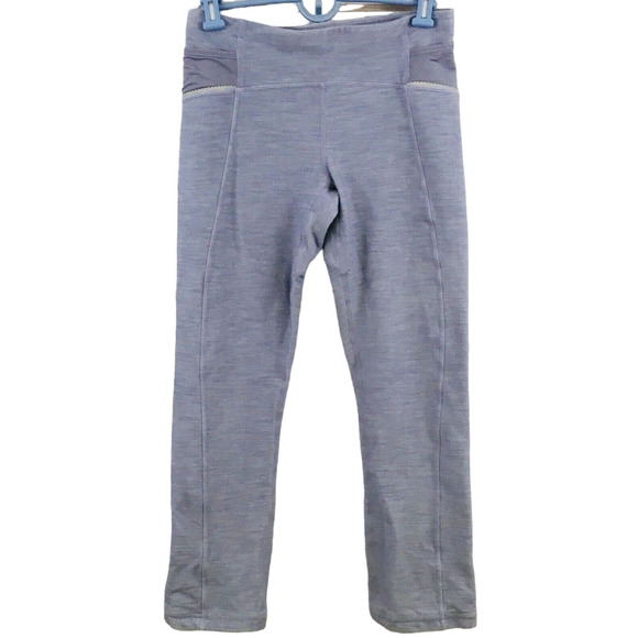 Womens 6 Lululemon Ride On Leggings Gray Capri Slub Knit Button Cuff‎ Reflective - Picture 1 of 11